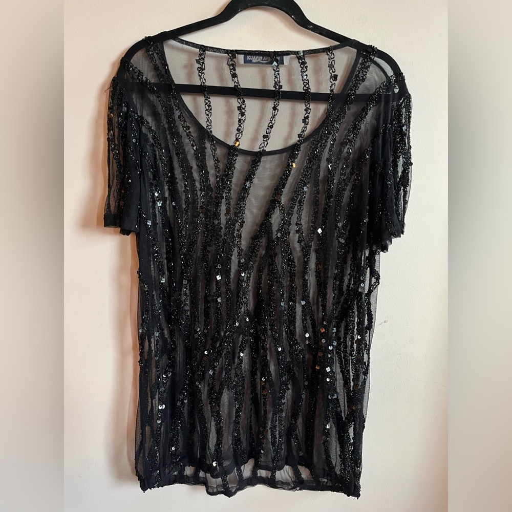 Marina Rinaldi Black Mesh Sequin Top - Size L - Picture 7 of 9